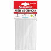 Клеевые стержни, диаметр 11 мм, длина 100 мм, белые, комплект 6 штук, BRAUBERG, европодвес, 670298