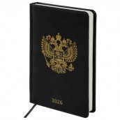 Ежедневник датированный 2026 А5 138х213 мм, BRAUBERG "State", под кожу, черный, 117415
