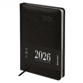 Ежедневник датированный 2026, А5, 138х213 мм, BRAUBERG "Impression", под кожу, черный, 117510