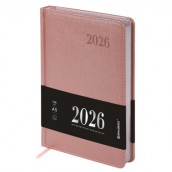 Ежедневник датированный 2026, А5, 138х213 мм, BRAUBERG "Impression", под кожу, розовый, 117514