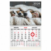 Календарь квартальный 2026г, 1 блок 1 гребень, магнитный курсор, мелованная бумага, BRAUBERG, Носики, 116922