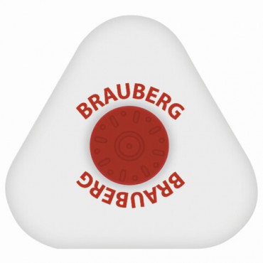 Ластик BRAUBERG "Universal", 45х45х10 мм, белый, треугольный, красный пластиковый держатель, 222473