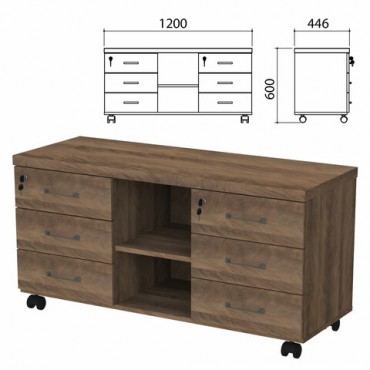 Тумба-креденция "Приоритет", 1200х446х600 мм, 6 ящиков, лагос, (КОМПЛЕКТ)