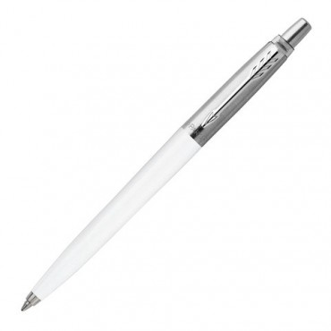 Ручка шариковая PARKER "Jotter Plastic CT", корпус белый, детали из нержавеющей стали, синяя, R0032930