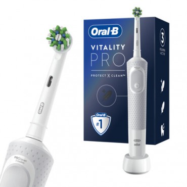 Зубная щетка электрическая ORAL-B (Орал-би) Vitality Pro, БЕЛАЯ, 1 насадка, 80367659