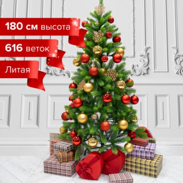 Ель новогодняя искусственная "Premium" 180 см, литой ПЭТ, зеленая, ЗОЛОТАЯ СКАЗКА, 591311