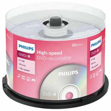 Диски DVD-R PHILIPS, 4,7 Гб, 16x, Cake Box (упаковка на шпиле), КОМПЛЕКТ 50 шт., DM4S6B50F/97